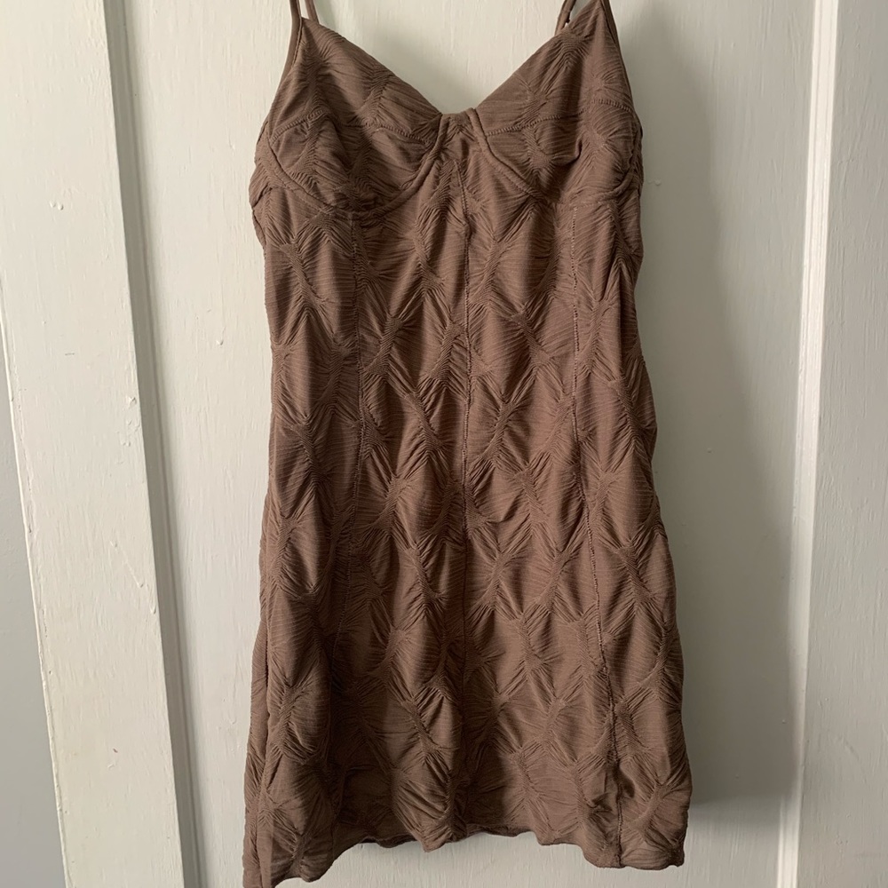 Brown scalloped bodycon dress